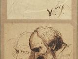 two drawings of a man with a beard and a woman with a goat