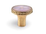 a close up of a gold and purple knob on a white background