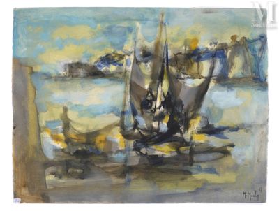 peinture d'un bateau sur l'eau sur fond de ciel