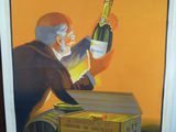 une affiche représentant un homme tenant une bouteille de vin