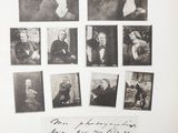 black and white photograph of a group of portraits of men and women
