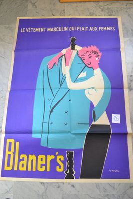 a poster of a man in a blue suit and a woman in a pink dress