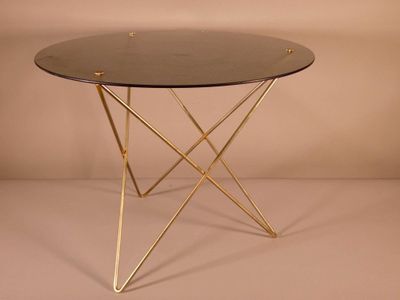 Table basse à plateau circulaire en verre teinté sur piéteme… - Photo 1