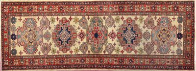 an antique persian rug with a red and blue design