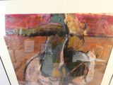 une peinture représentant un homme à cheval dans un champ
