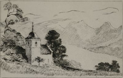 une image représentant un dessin d'un château situé sur une colline