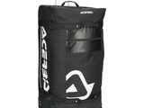 un sac à roulettes noir orné d'un logo blanc