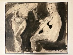 drawing of a man and a woman sitting on a couch