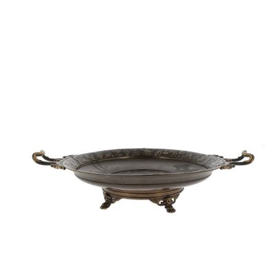 an image of a metal bowl with handles on a white background