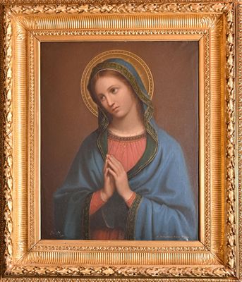 an image of a painting of a woman in a blue robe