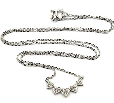 Collier « cœurs » en or blanc 18K 750/1000, motifs, serti de diamants  - Photo 1