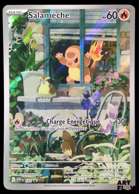 une photo d'une carte Pokémon sur laquelle figure une jeune fille à une fenêtre
