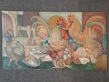 a picture of a painting of a group of chickens