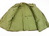 the jacket is green and has a brown stripe on it