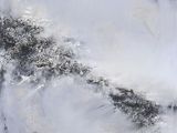 abstract painting of a tree in the middle of a snow covered field