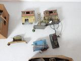 many different types of toy trains on the table