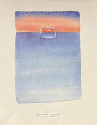 an image of a watercolor painting of a sunset over a body of water