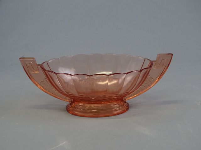 VAL ST LAMBERT : coupe centre de table ovale en verre rose : L : ...