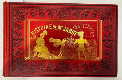 un vieux livre rouge sur lequel figure l'image d'un homme et d'une femme