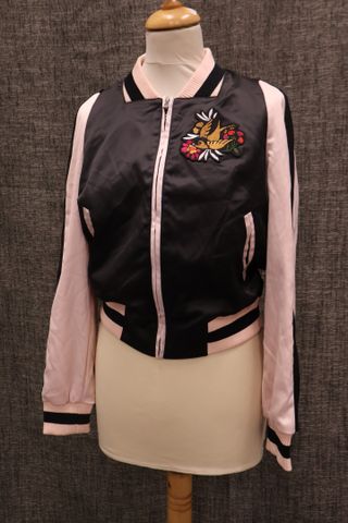MAJE – Veste style Bombers rose, noir et blanc. Taille : 40 