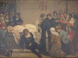 un tableau représentant un homme allongé sur un lit d'hôpital
