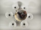 overhead view of a chandelier made of glass and metal