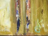 painting of a couple of fish hanging from a hook on a wall
