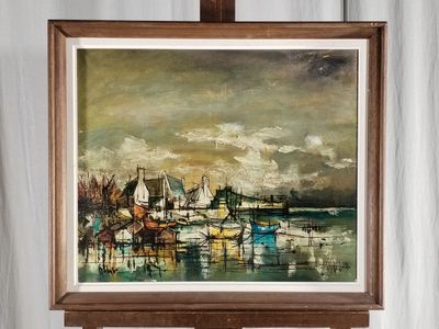 une photo d'un tableau posé sur un chevalet, sur lequel figure une image