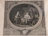 an old picture of a family sitting around a table