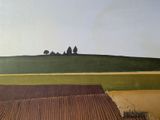 a painting of a field with a lone tree in the distance