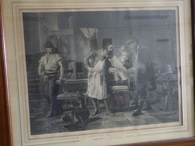a picture of a picture of a man and a woman in a barber shop