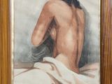 an image of a painting of a nude woman sitting on a bed