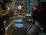 a close up of a computer motherboard with a fan
