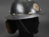 a close up of a helmet on a mannequin head