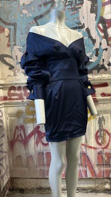 Robe T.36 A.VAUTHIER Col bateau Satin Bleu marine Neuve avec étiquette