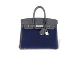 a blue and grey bag with a lock on it