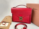 louis vuitton red epi leather handbag with matching belt and bracelet