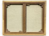 an old wooden window with two glass panes on a white background