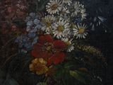 painting of a bouquet of flowers in a vase on a table