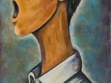tableau représentant un homme coiffé d'un chapeau, la bouche ouverte