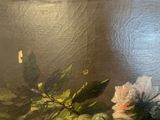 a painting of flowers in a vase on a table