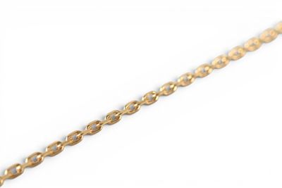 a close up of a gold chain on a white background