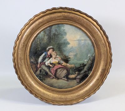 une image d'un tableau représentant un homme et une femme dans un cadre boisé