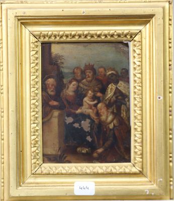 tableau représentant un groupe de personnes avec un bébé, dans un cadre doré
