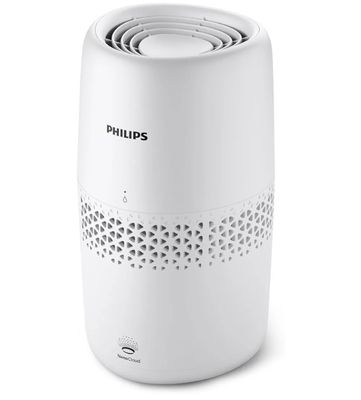 un purificateur d'air blanc posé sur une table blanche