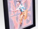 painting of a man jumping in the air holding a tennis racquet
