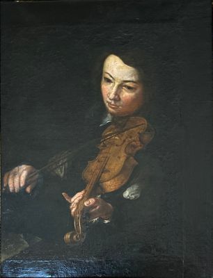 Portrait d'un jeune homme jouant du violon, par un artiste inconnu