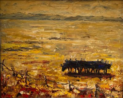 Ecole moderne Taureaux Huile sur toile 61 x 77 cm
