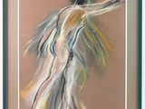 tableau représentant une femme en robe blanche tenant une raquette de tennis