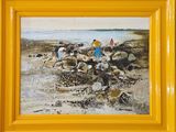 a painting of a group of people on the beach